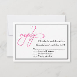 Simple Pink Script Calligraphy Wedding Reply Kaart
