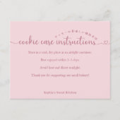 Simple Pink Script Cookie Care Instructions Bakery Bedankkaart (Voorkant)