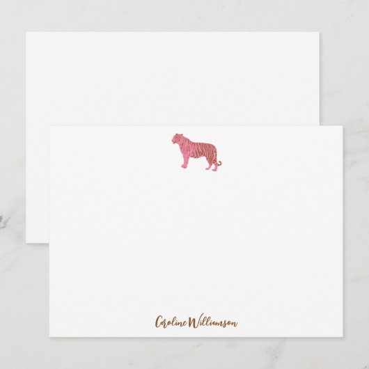 Simple Pink Tiger Script Personalized Stationery Notitiekaartje (Voorkant / Achterkant)