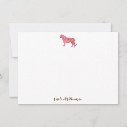 Simple Pink Tiger Script Personalized Stationery Notitiekaartje (Voorkant)