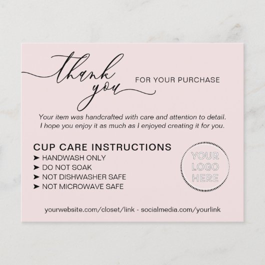 Simple Pink Tumbler Cup Care Instructions Flyer (Voorkant)