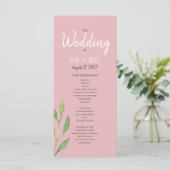 Simple Pink Wedding Program Programmakaart (Staand voorkant)
