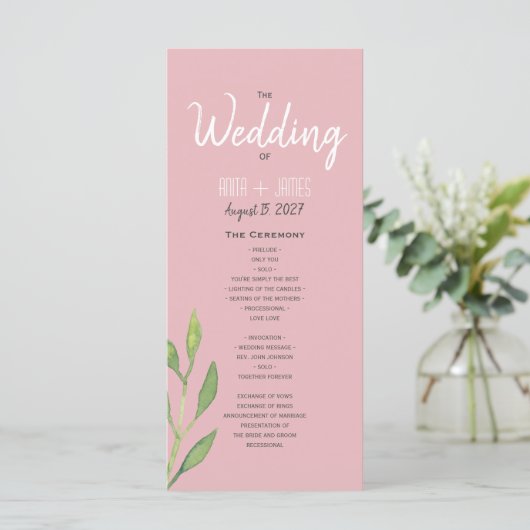 Simple Pink Wedding Program Programmakaart (Staand voorkant)
