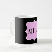 Simple Pink White Black Monogram Scroll Border Koffiemok (Voorkant links)