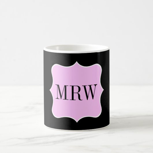 Simple Pink White Black Monogram Scroll Border Koffiemok (Center)