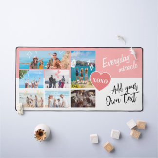 Simple pink white personalized text photo collage bureaumat