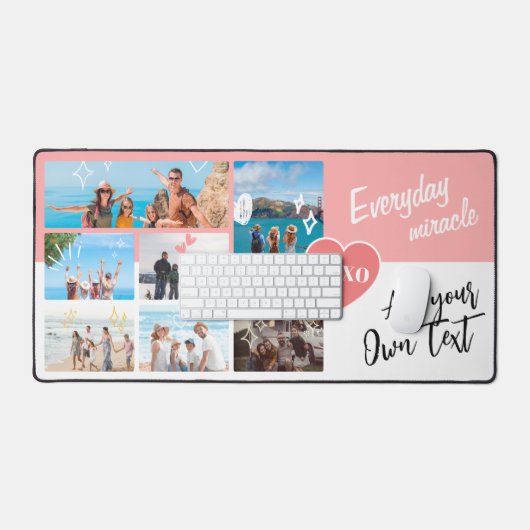 Simple pink white personalized text photo collage bureaumat (Keyboard & Muis)