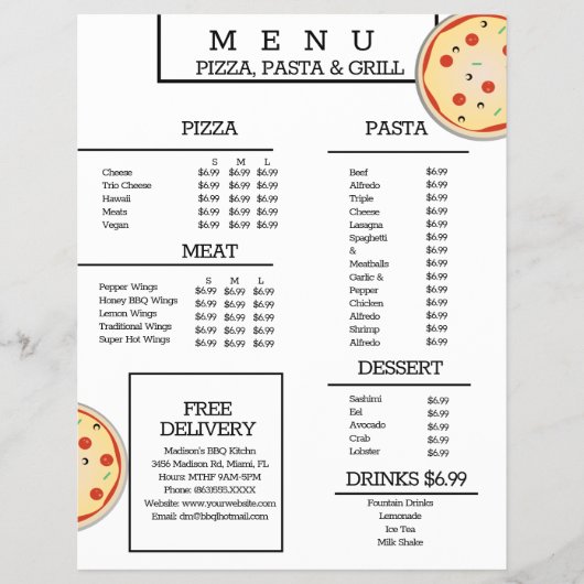 Simple Pizza Pasta Grill Restaurant Spaghetti Menu (Voorkant)
