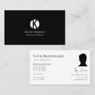 Simple Plain Black White met monogram en foto Visitekaartje