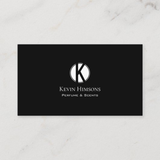 Simple Plain Black White met monogram en foto Visitekaartje (Voorkant)