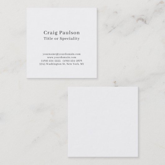 Simple Plain Black White Minimalist Modern Vierkante Visitekaartje (Voorkant / Achterkant)