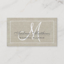 Simple Plain Chic Beige Linen Texture Monogram