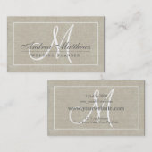 Simple Plain Chic Beige Linen Texture Monogram Visitekaartje (Voorkant / Achterkant)