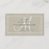 Simple Plain Chic Beige Linen Texture Monogram Visitekaartje (Achterkant)
