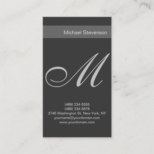 Simple Plain Grey Script Monogram Visitekaartje (Voorkant)
