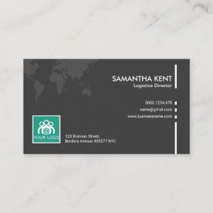 Simple Plain Grey Wereldkaart Logistics Director Visitekaartje