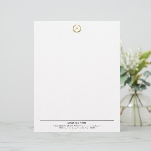 Simple Plain Laurel Wreath Monogram Letterhead Briefhoofd Ontwerp (Staand voorkant)