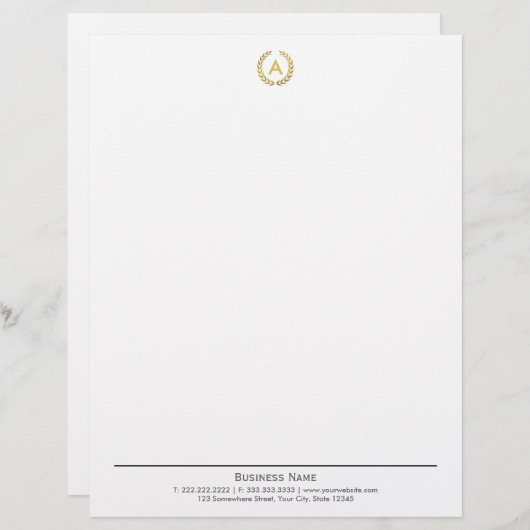 Simple Plain Laurel Wreath Monogram Letterhead Briefhoofd Ontwerp (Voorkant / Achterkant)