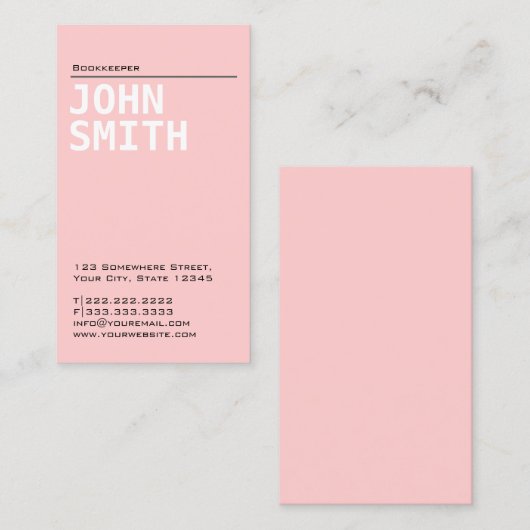 Simple Plain Pink Bookkeeper Visitekaartje (Voorkant / Achterkant)