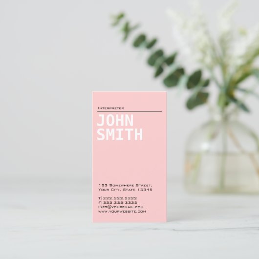 Simple Plain Pink Interpreter Visitekaartje (Staand voorkant)
