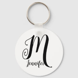 Simple Plain White Black Script Monogram Name Sleutelhanger