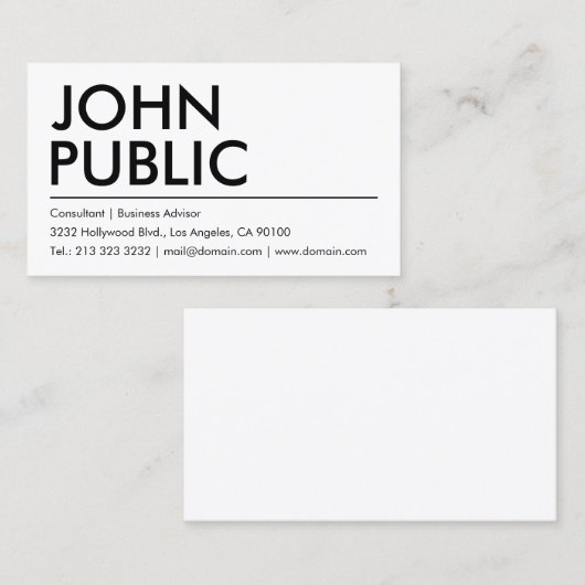 Simple Plain White Bold Name Visitekaartje (Voorkant / Achterkant)
