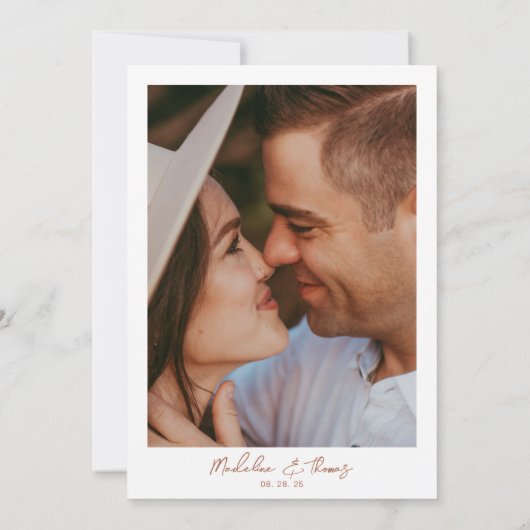 Simple Plain White Terracotta Photo Wedding Kaart (Achterkant)