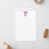 Simple Plum Purple Bow Thin Border No text Notitiekaartje (Voorkant / Achterkant in situ)