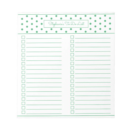 Simple Polka Dot Green Two Column To Do Checklist Notitieblok (Voorkant)