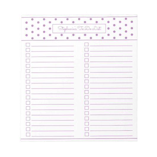 Simple Polka Dot Lavender Two Column Checklist Notitieblok (Voorkant)