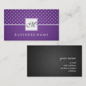 Simple Polka Dot Pattern Monogram Paars Visitekaartje (Voorkant / Achterkant)
