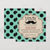 Simple Polka Dots Mustache Little Man Baby shower Kaart (Voorkant / Achterkant)