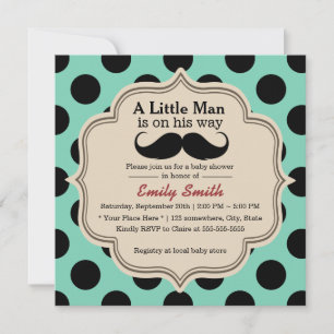 Simple Polka Dots Mustache Little Man Baby shower Kaart