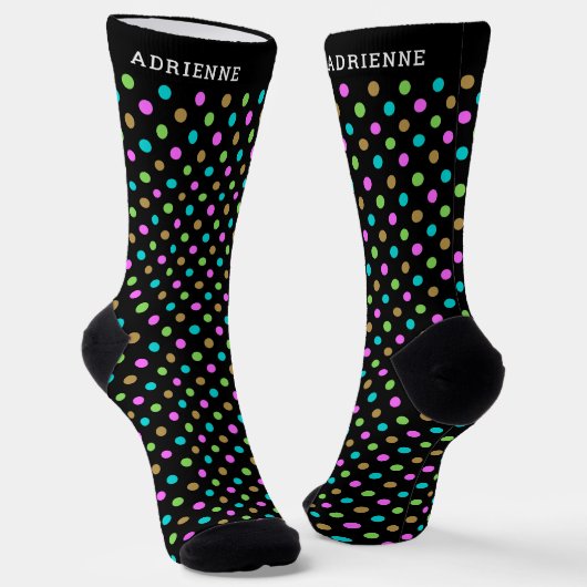 Simple Polka Dots Pattern Personalized Black Sokken (Gebogen)