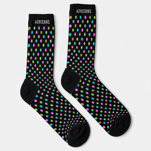 Simple Polka Dots Pattern Personalized Black Sokken (Rechts)
