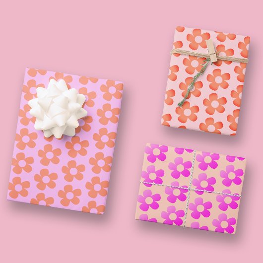 Simple Preppy Hot Pink Orange Pastel Blush Flower Inpakpapier Vel