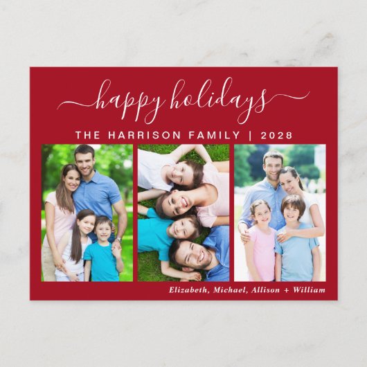 Simple Prettige feestdagen 3 Photo Holiday Briefka (Voorkant)