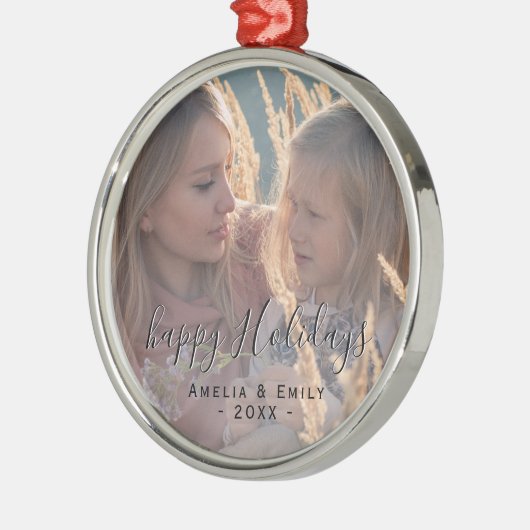 Simple Prettige feestdagen Script Full-foto Metalen Ornament (Links)