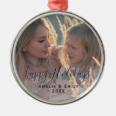 Simple Prettige feestdagen Script Full-foto Metalen Ornament (Voorkant)