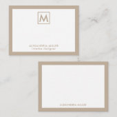 Simple Professional Beige White Monogram Notitiekaartje (Voorkant / Achterkant)
