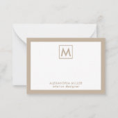 Simple Professional Beige White Monogram Notitiekaartje (Voorkant)