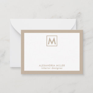 Simple Professional Beige White Monogram Notitiekaartje