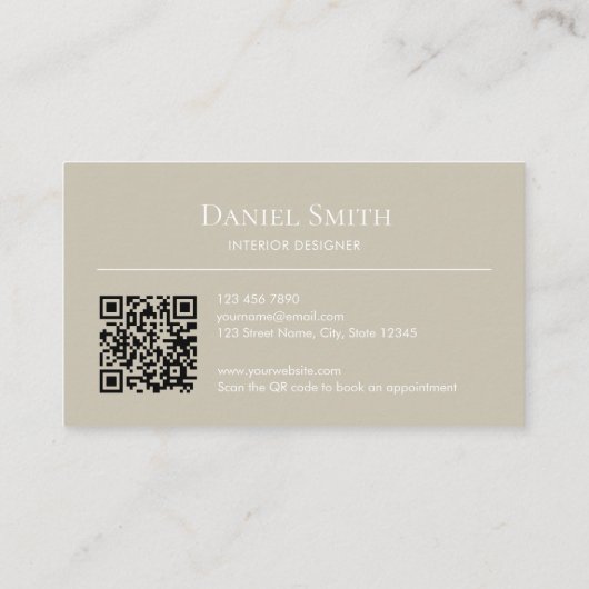 Simple Professional Beige with Initials QR Code Visitekaartje (Achterkant)