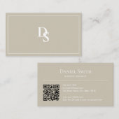 Simple Professional Beige with Initials QR Code Visitekaartje (Voorkant / Achterkant)