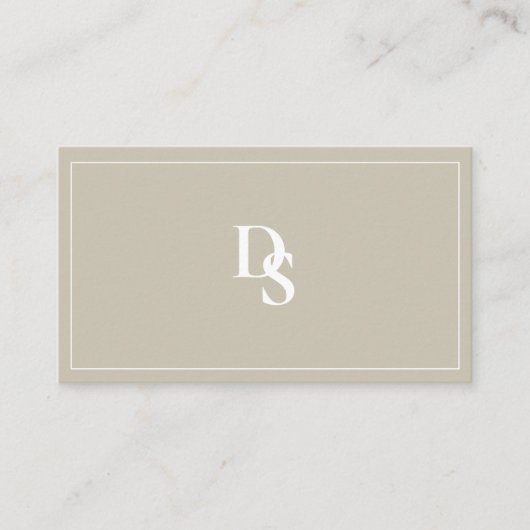 Simple Professional Beige with Initials QR Code Visitekaartje (Voorkant)