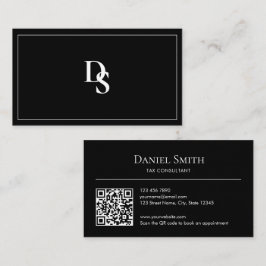 Simple Professional Black White Initials QR Code Visitekaartje