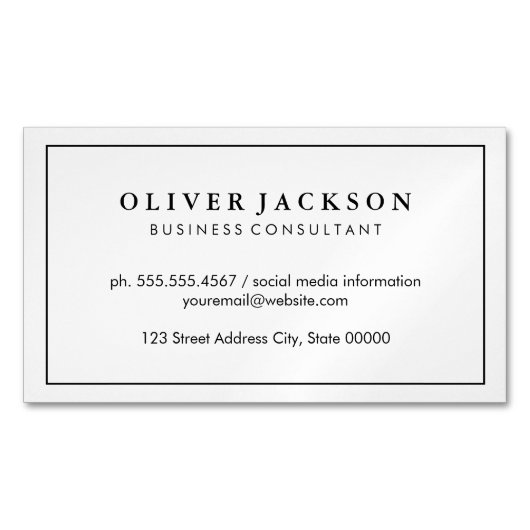 Simple Professional Black White-minimalist Magnetisch Visitekaartje (Voorkant)