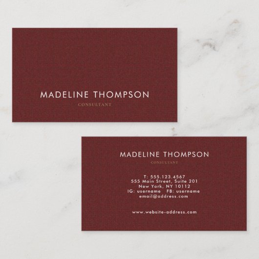 Simple Professional Cotton-messt tweed Maroon Visitekaartje (Voorkant / Achterkant)