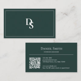 Simple Professional Dark Green Initials QR Code Visitekaartje