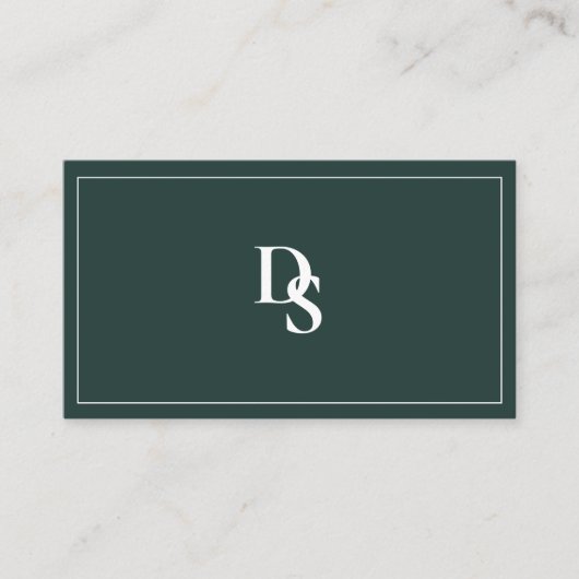 Simple Professional Dark Green Initials QR Code Visitekaartje (Voorkant)
